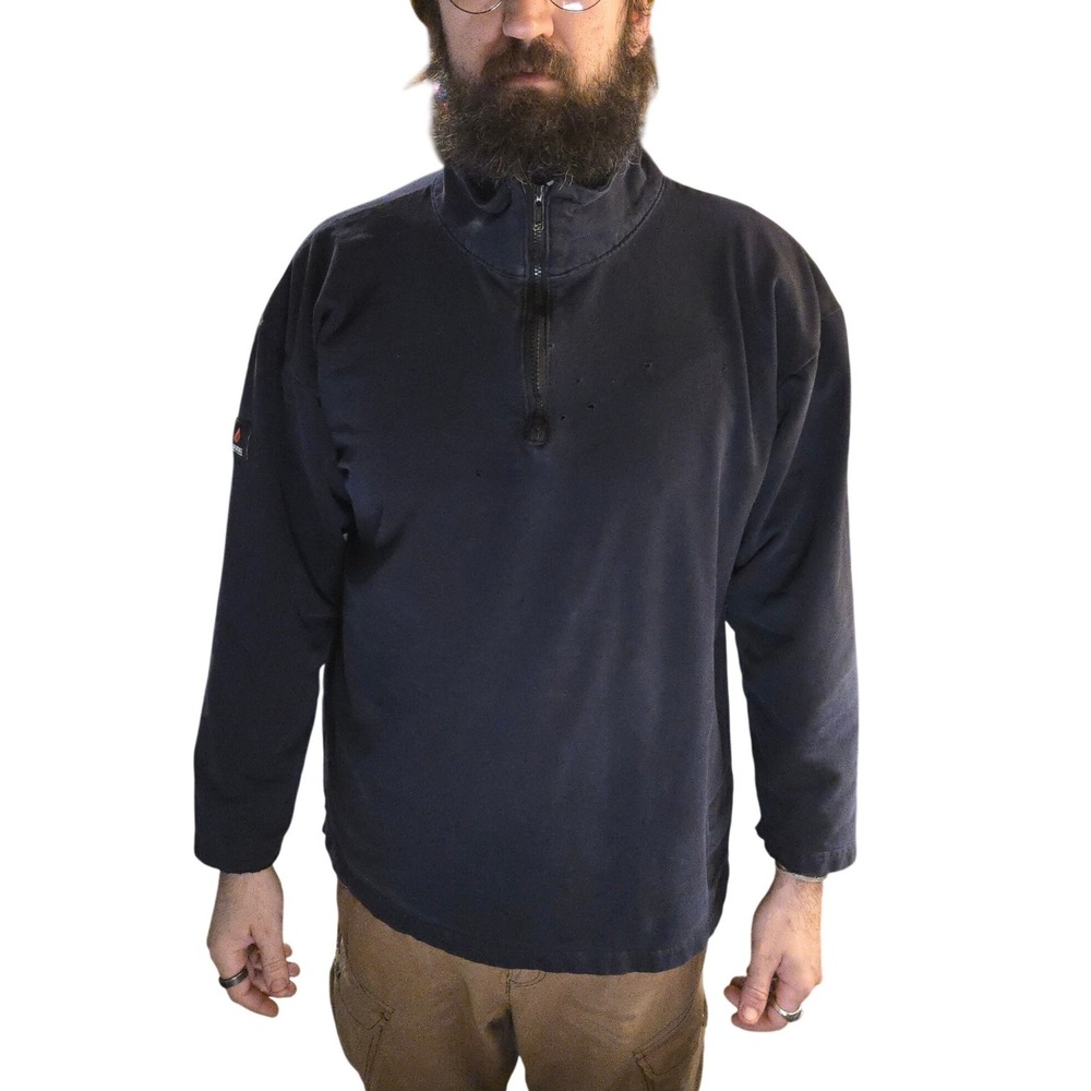 VTG Crude FR Mens M Navy 1/4 Zip Flame Resistant‎ Sweatshirt RPS500 Mexico CAT2